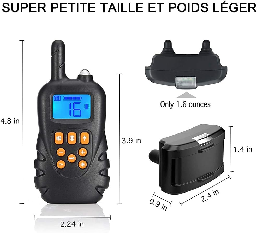 Collar eléctrico de adiestramiento para perros, antiladridos con receptor, resistente al agua hasta 800 m, IPX67, 4 modos: tono, vibración, descarga y - 4