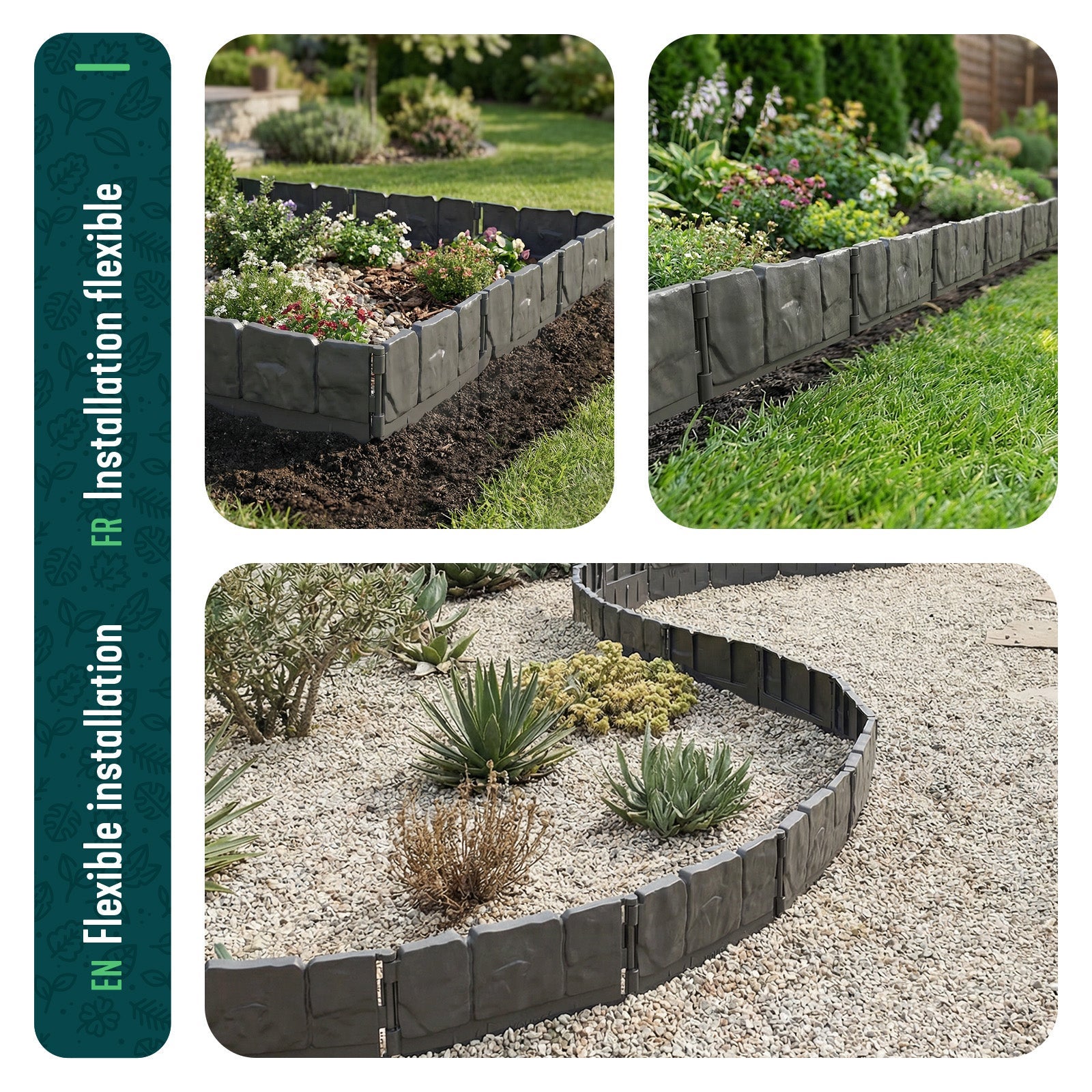 Bordure de jardin imitation pierre 26.7m gris - hauteur 14cm - clôture gazon décorative ultra résistant - lot de 175 - VOUNOT® - 7
