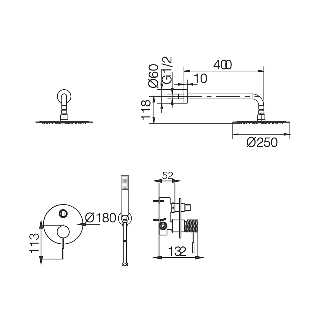 Colonne de Douche Encastrée or brossé anti-calcaire - Design Moderne et Économie d'eau - Kit Complet LINE IMEX - 6