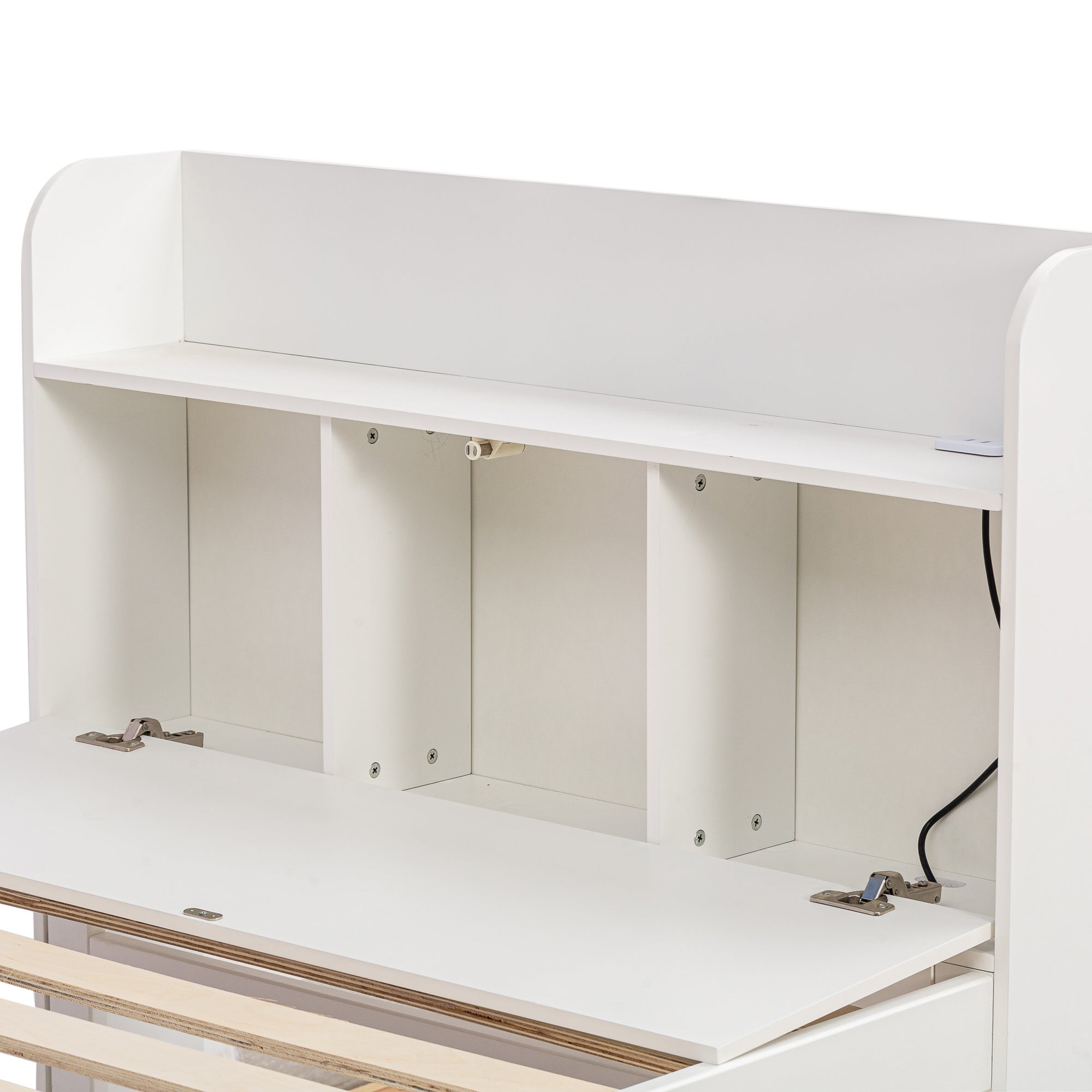 Letto estraibile 90x190 cm, testiera con contenitore, 2 cassetti, legno, bianco, senza materasso - 7