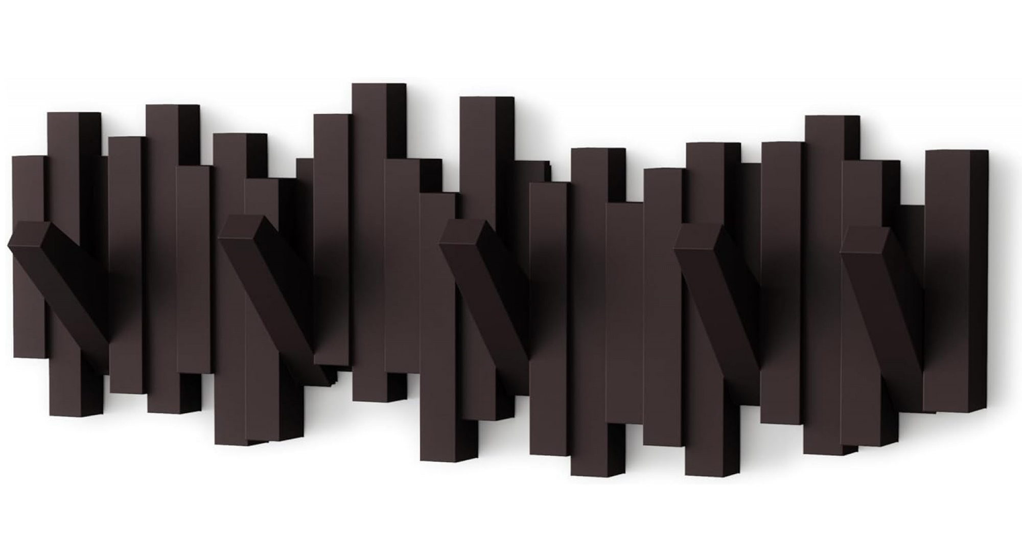 Nowoczesny wieszak ścienny na ubrania z motywem klawiszy fortepianu i 5 składanymi haczykami, brązowy