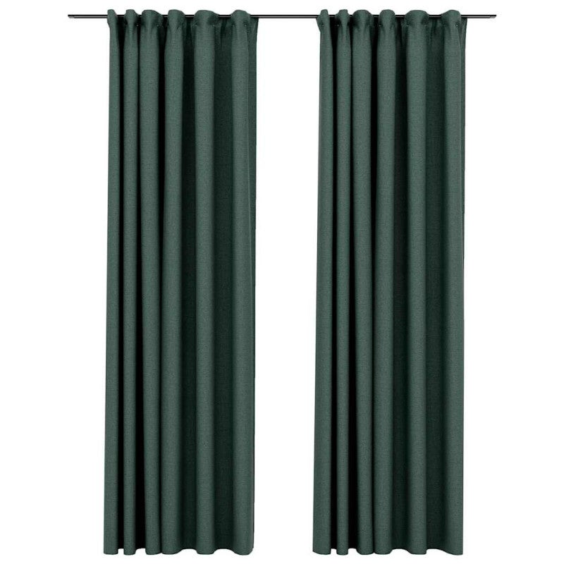 Cortinas opacas aspeto linho c/ ganchos 2 pcs 140x245 cm verde vidaXL - 2
