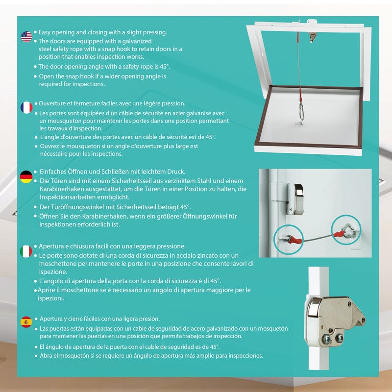 600x600 MM Trappe de Visite en Acier,Fabriquée Uniquement pour le Plafond,avec Corde de Sécurité,Fermeture Magnétique Premium,Installation Sécurisée - 4