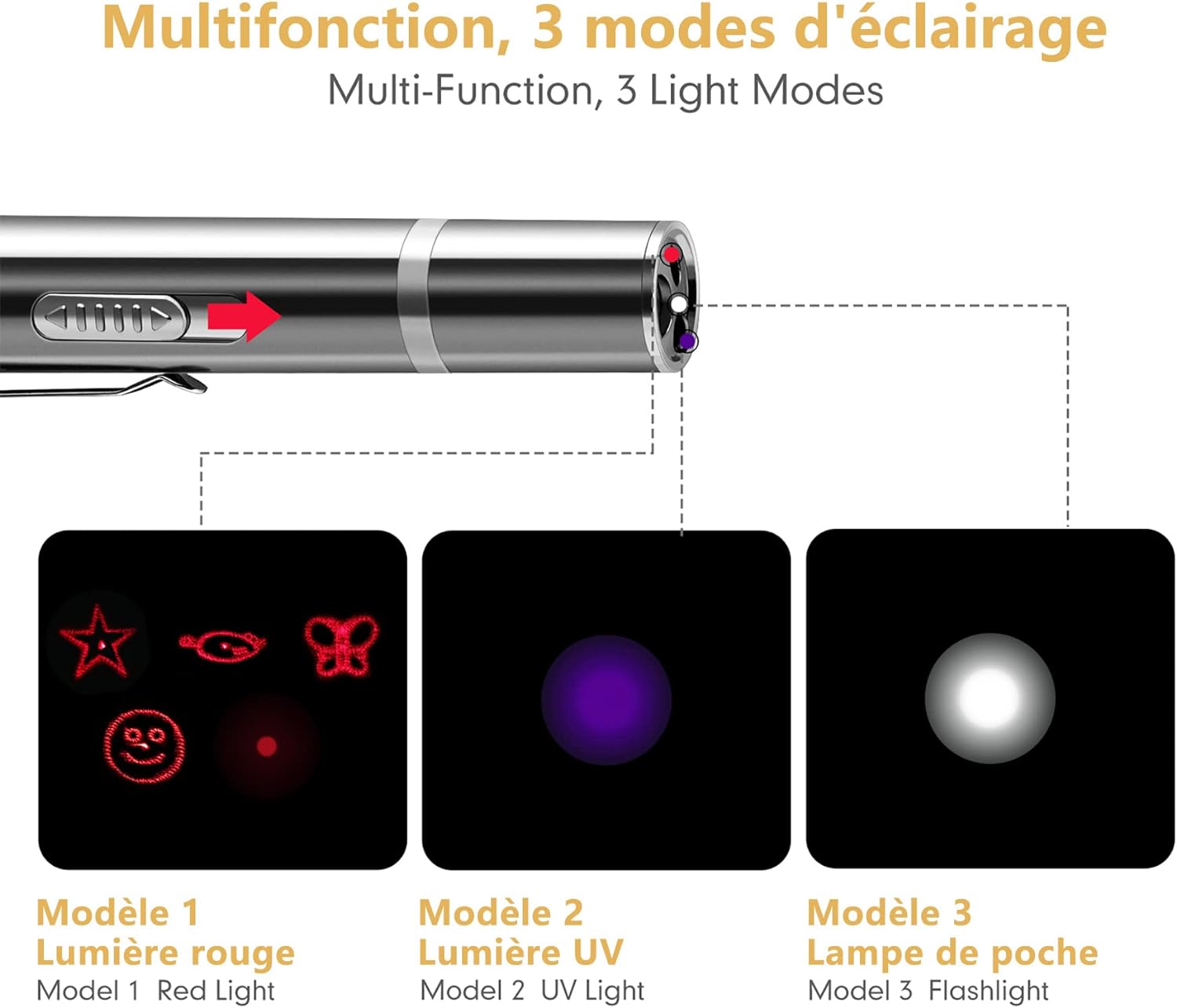 Juguetes para gatos con puntero luminoso, juguetes interactivos para gatos, juguete luminoso recargable por USB con LED rojo para gatos y perros - 7