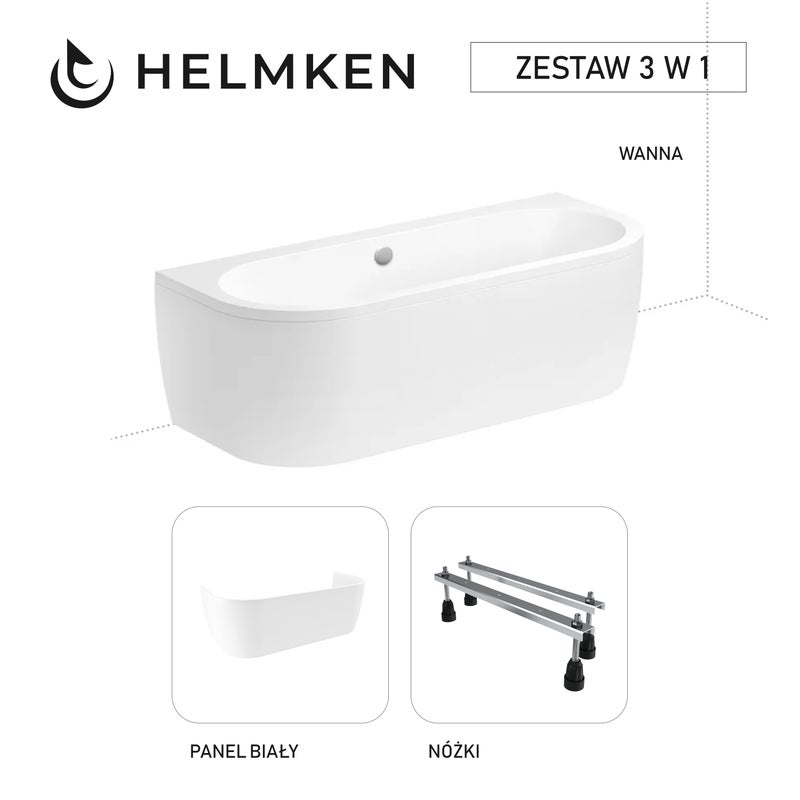 Wanna półokrągła akrylowa 170x75 Helmken Imperia + Panel biały + Nóżki / 37080075ZW