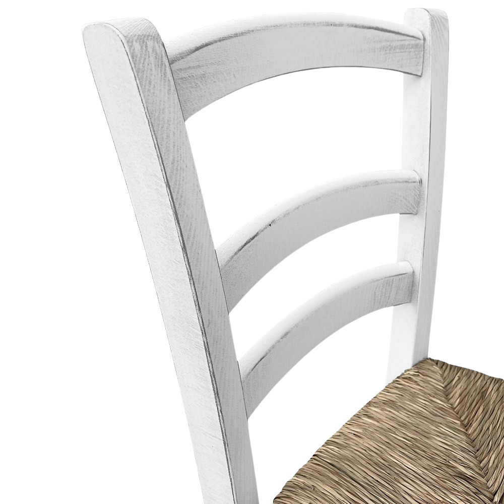 Chaise en bois Venezia vieillie blanche avec assise en paille palustre tressée - 7