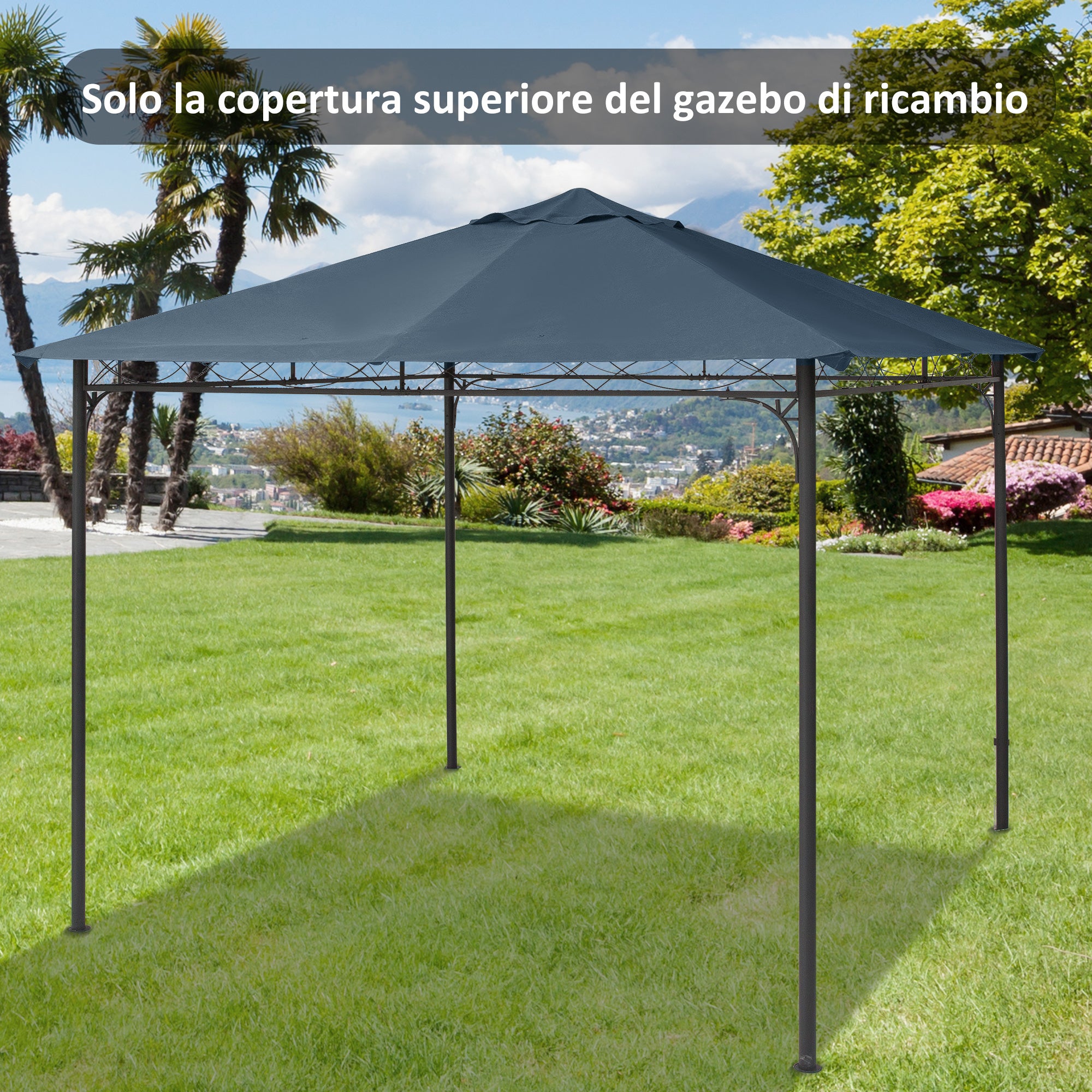 Telo Di Ricambio Per Gazebo Outsunny 3x3 M - Poliestere Traspirante Con 10 Fori Di Drenaggio, Grigio Scuro - Foto 8