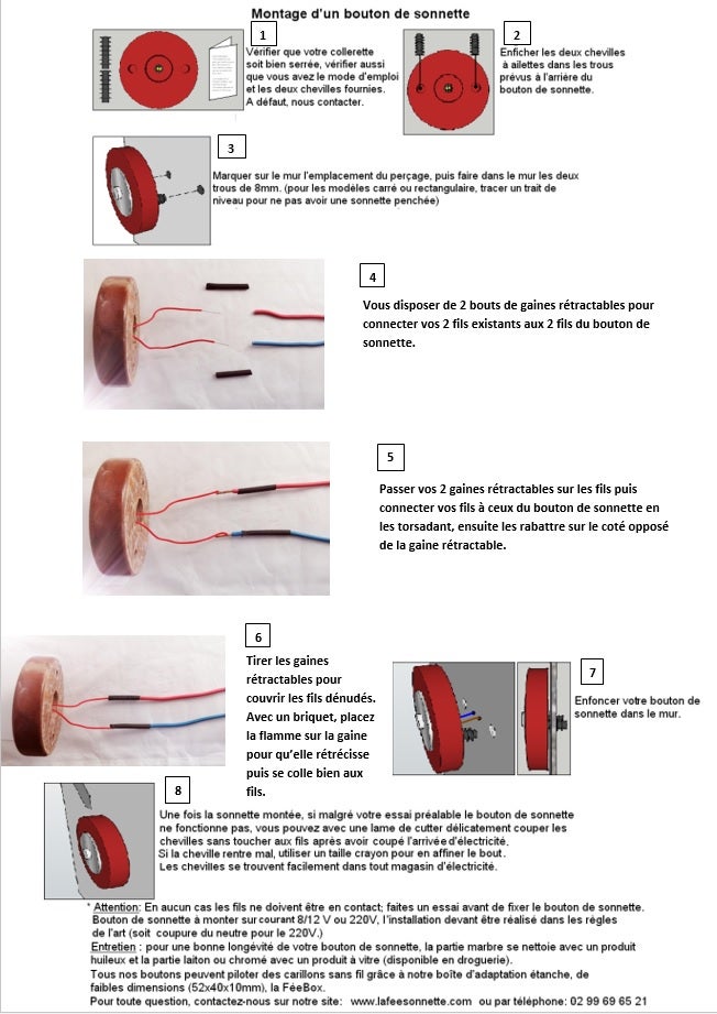 Sonnette Amarante sans fil marbre blanc bouton laiton et carillon