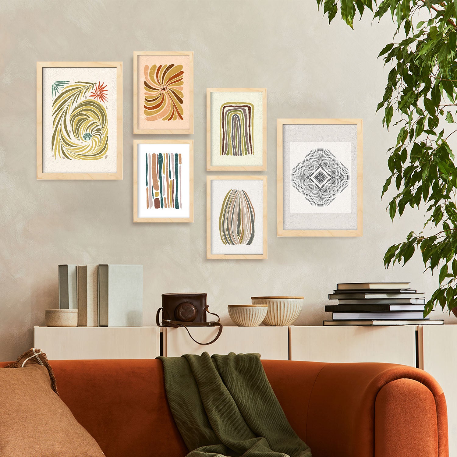 Nacnic Ensemble 6 Impressions De Lignes Dans De Style Ethnique Cadre Décoratifs Pour Votre Chambre Impression A4 A3 Avec Des Cadre De Bois Léger - 5