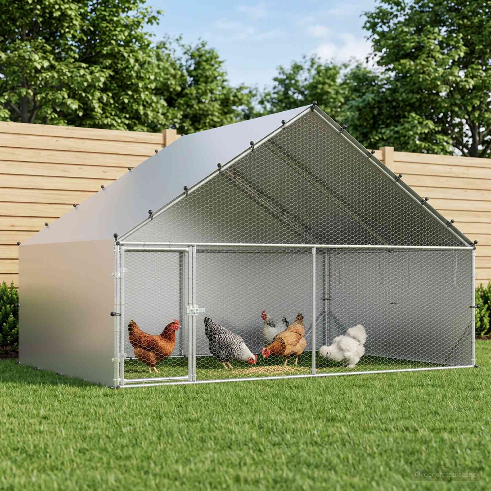 VidaXL Gabbia Per Polli Con Tetto – Acciaio Zincato, Porta Con Chiusura, Per Galline, Anatre E Conigli