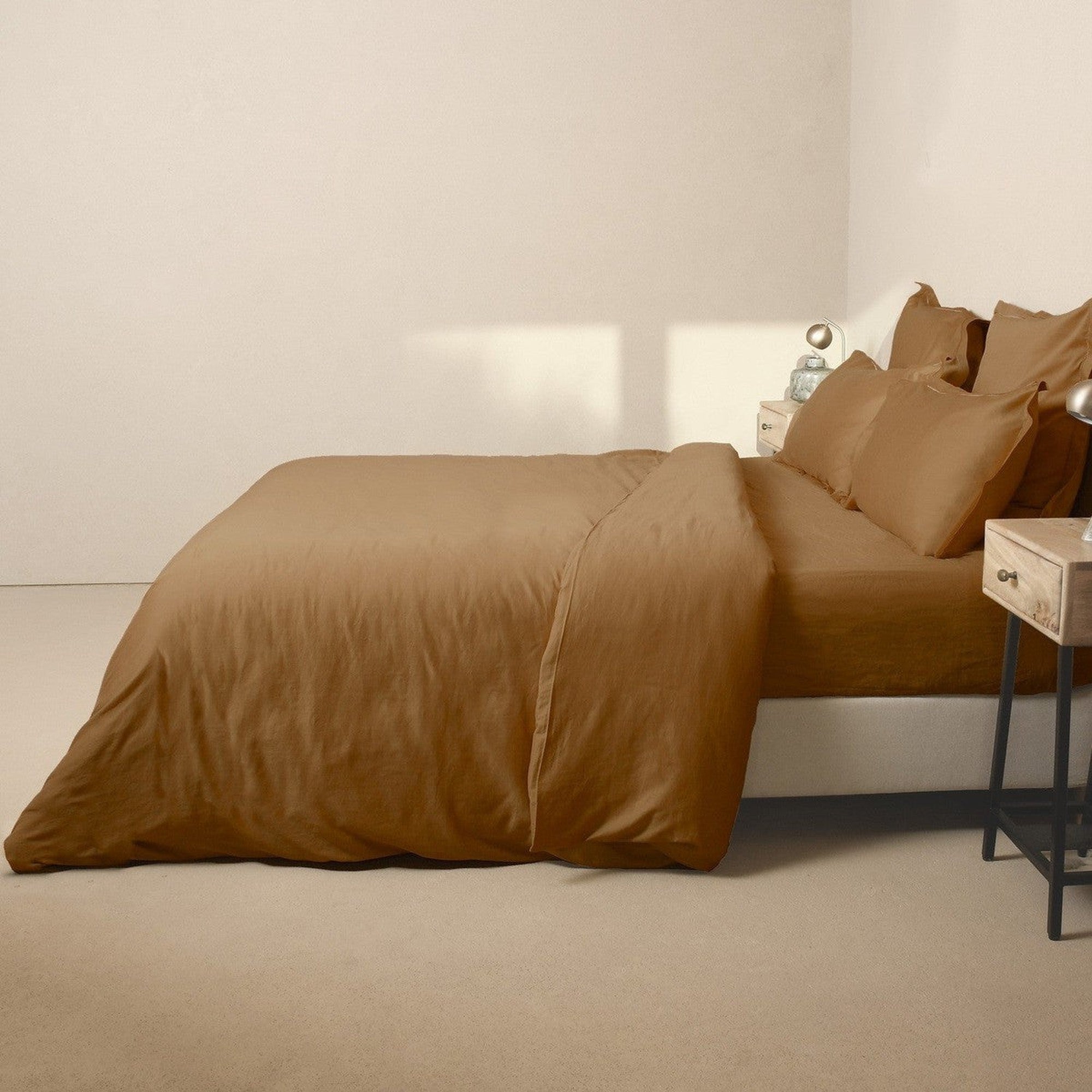 Drap housse 160x200x30 satin de coton caramel - 3