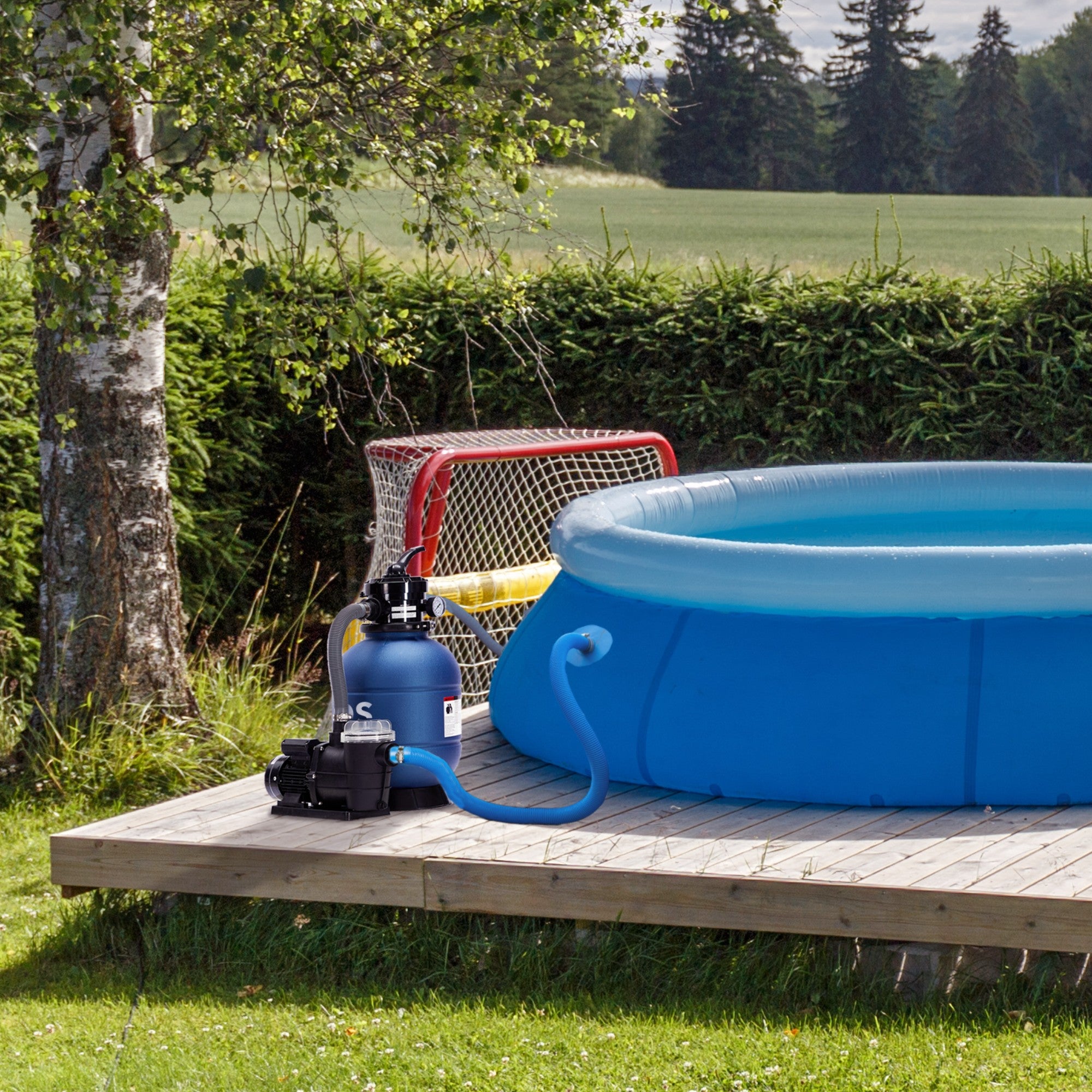 Système de Filtre à Sable avec Pompe 400W 700g de balles de Filtre Tuyau de 2m Bleu 10200 L/h - 2