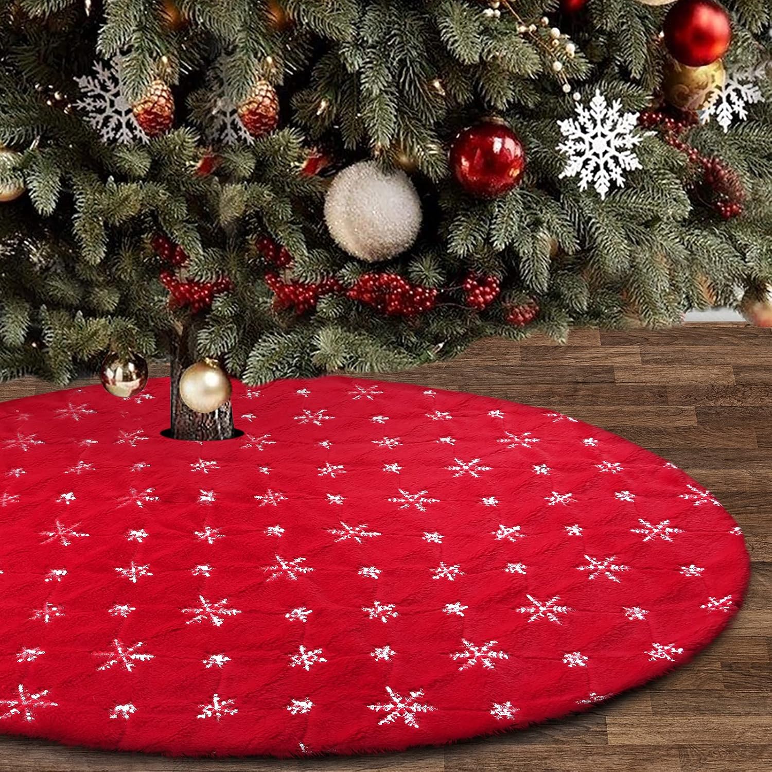 Jupe De Sapin De Noël Rouge Diamètre 48 Pouces – 100% Polyester Texturé, Neuve Avec étiquette
