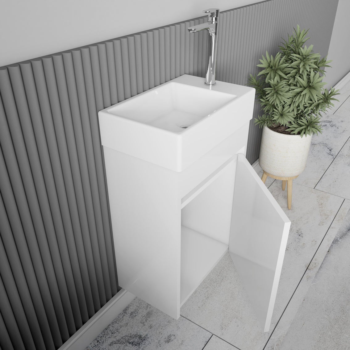 Meuble lave-main salle de bain design MESSINA largeur 45 cm blanc laqué - 3