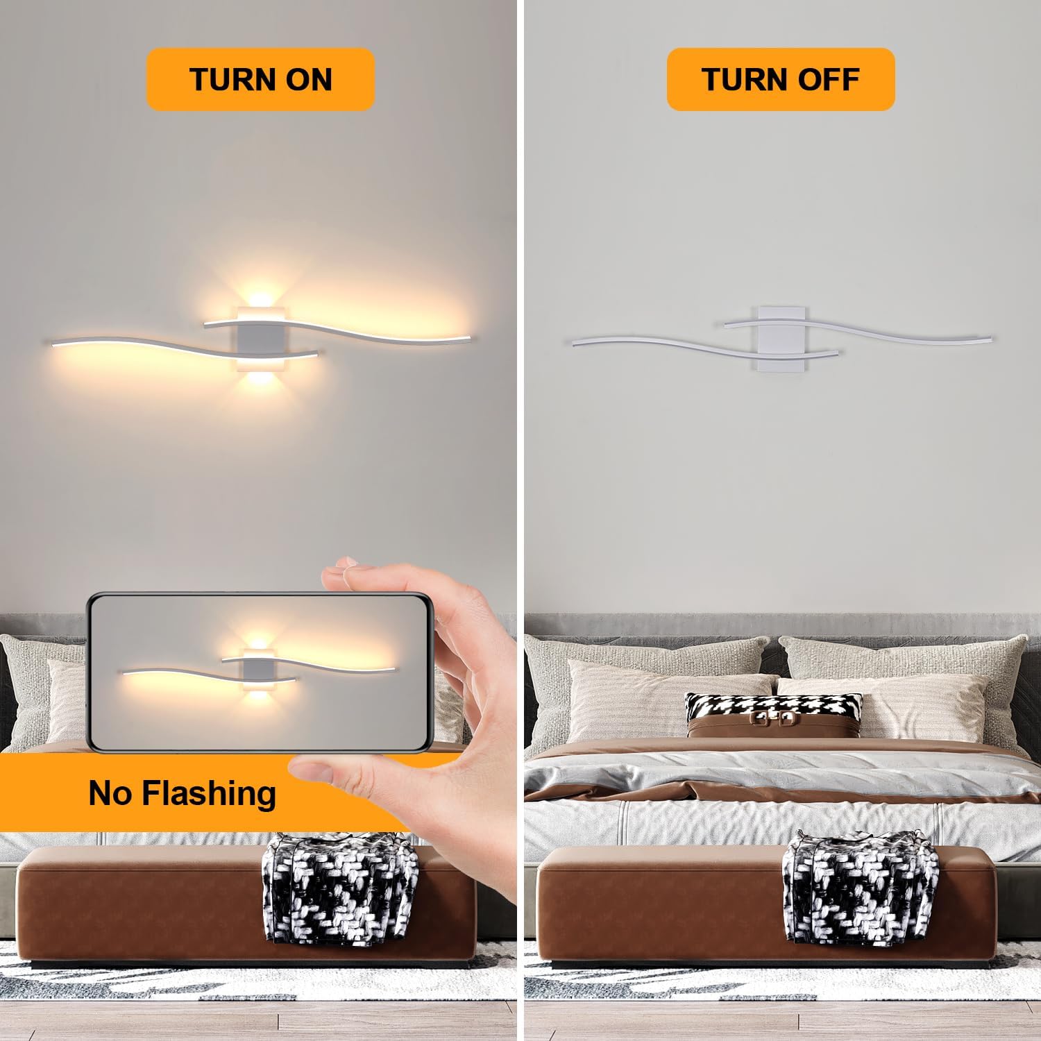 GOECO Applique da parete a LED 27W 3000LM per interni, applique da parete bianche moderne, per interni 3000K per camera da letto, soggiorno, corridoio - 8