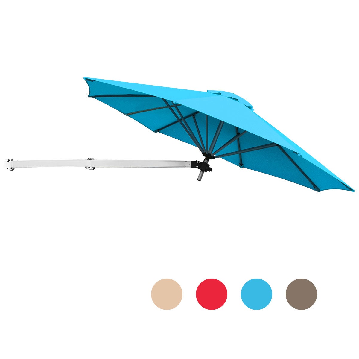 Umbrelă de soare de perete din aluminiu, Ø 250 cm, umbrelă de soare în consolă pentru balcon cu tijă reglabilă, albastră,