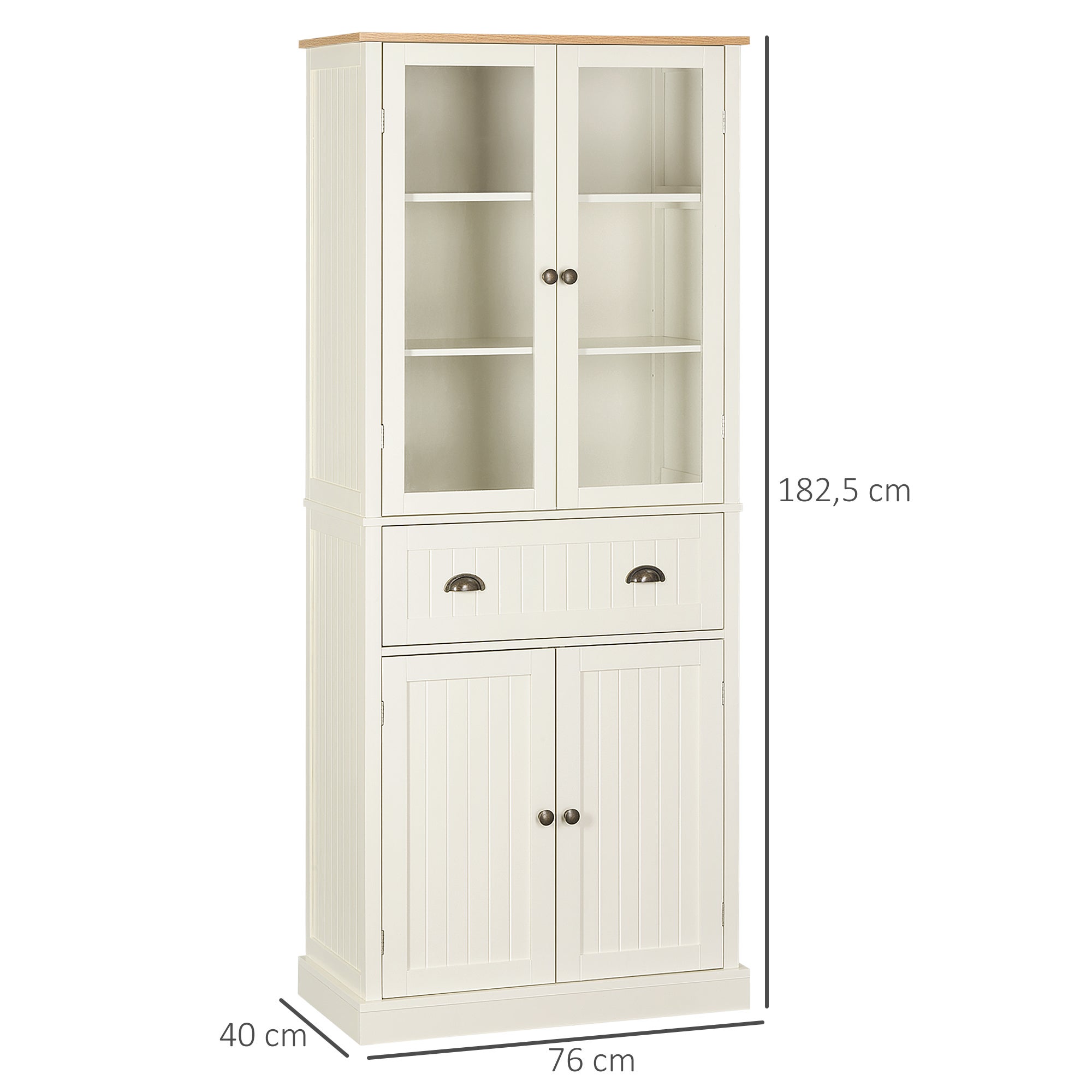 Alacena de cocina con 2 puertas de vidrio HOMCOM 76x40x182,5 cm crema - 3