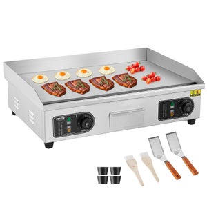 VEVOR Plancha Électrique 4000 W, Plaque à Snacker Commerciale Plate, Plaque de Cuisson Fer Inox, Température Réglable 50-300 °C, 2 Spatules 2 Pinceaux