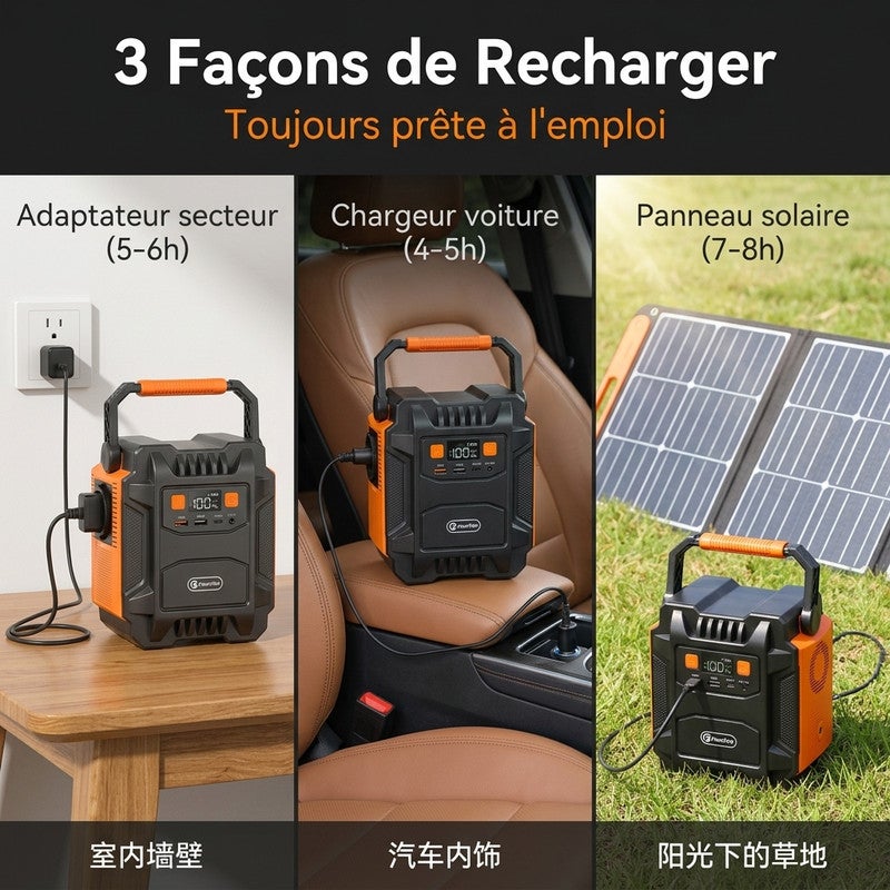FLASHFISH A201 Station Électrique Portable 200W - Batterie Solaire 172,8Wh 48000mAh - AC 230V USB-C DC 12V - 7