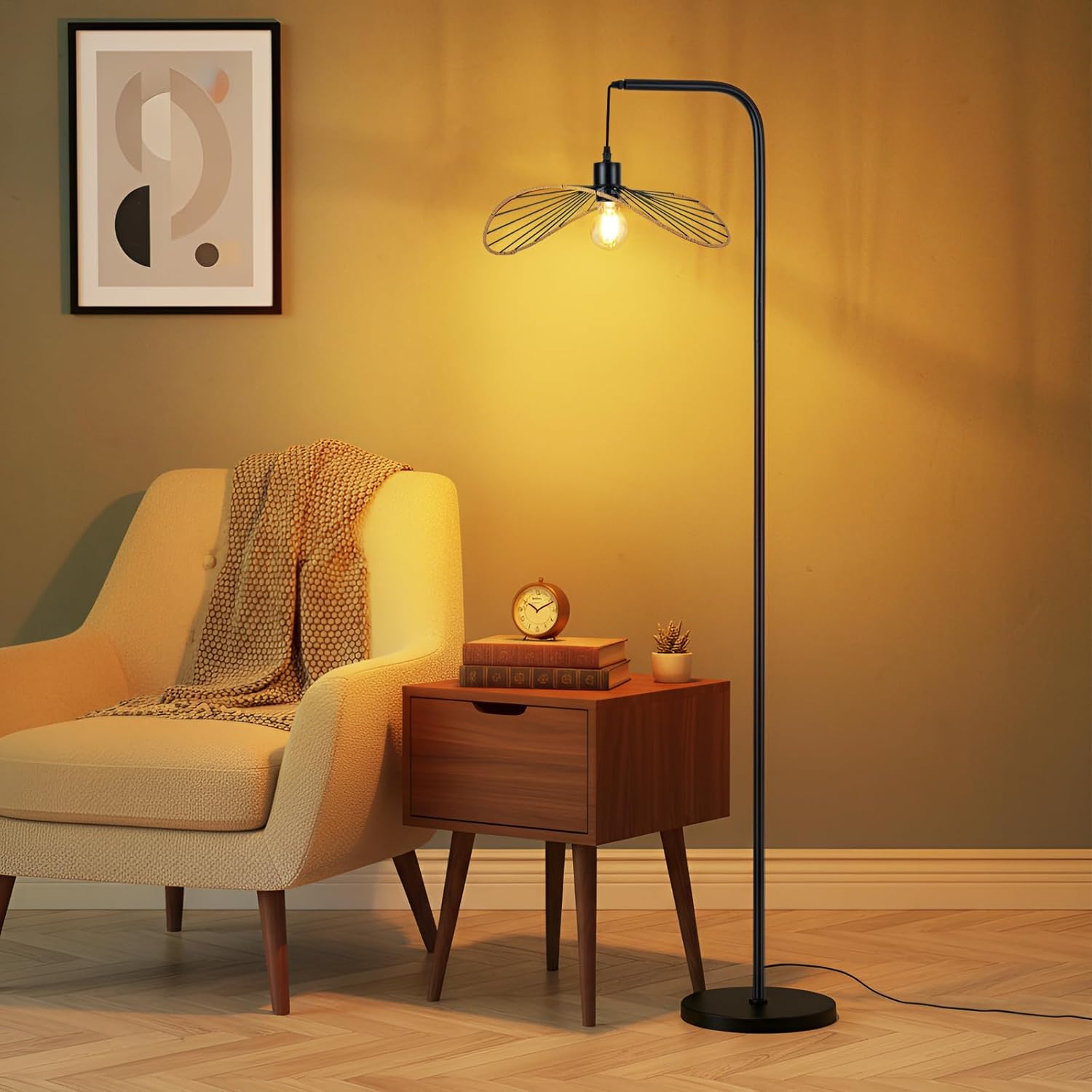 Nettlife Lampa Podłogowa Łukowa Vintage Czarna, Metal E27, Industrialna, Włącznik Nożny, Salon (Brak żarówki) - 7