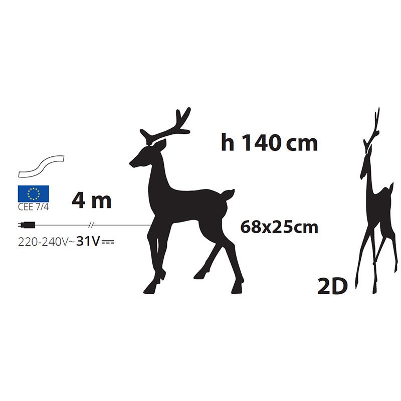 Renna di Natale luminosa 2D Led bianco caldo H140 Lotti - 4