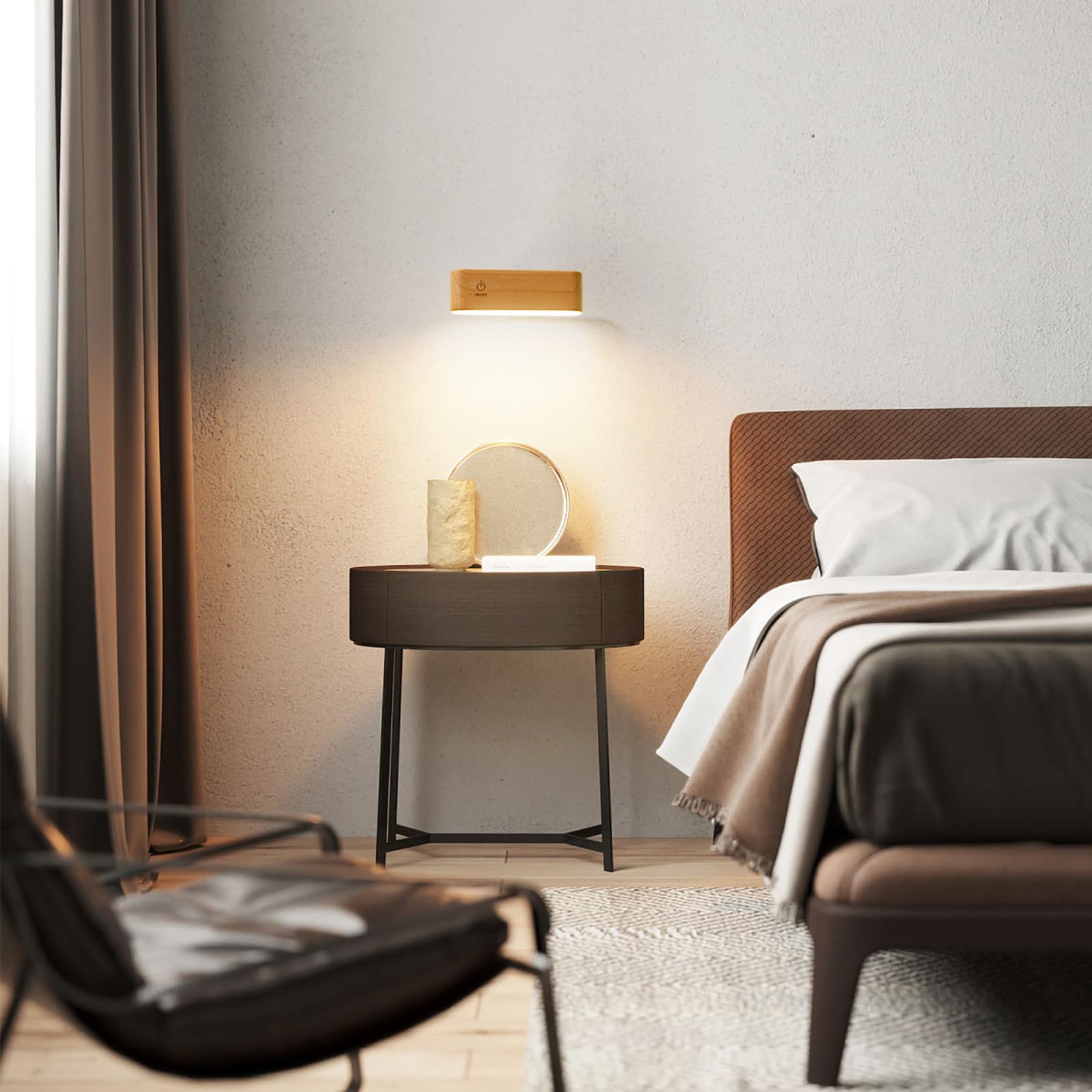 Lámpara de pared LED recargable, luz nocturna magnética con brillo ajustable, lámpara de lectura táctil giratoria de 360° - 4