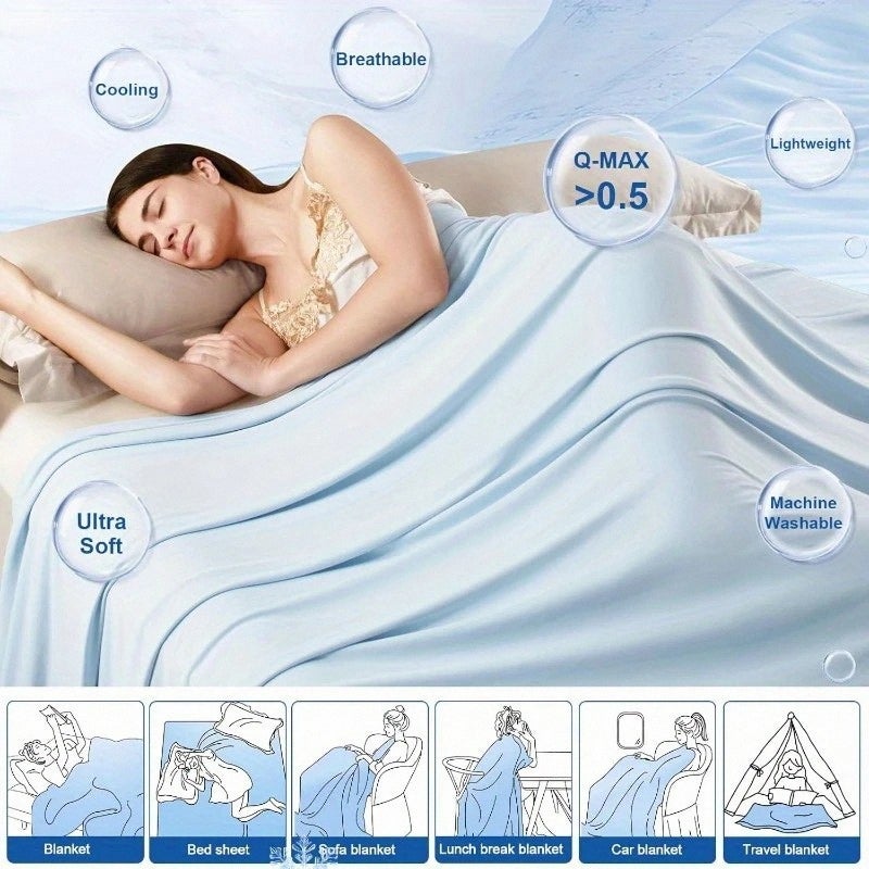 Couverture rafraîchissante d'été, couverture d'été légère, fibre résistante à la chaleur et au froid (bleue, 180x200 cm) adaptée aux siestes, au salon - 4