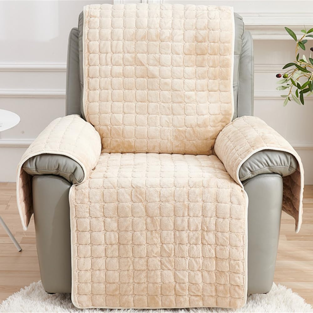 Housse de fauteuil inclinable en peluche, antidérapante, super douce et lavable - Housse de protection(beige, 53x190 cm) - 4