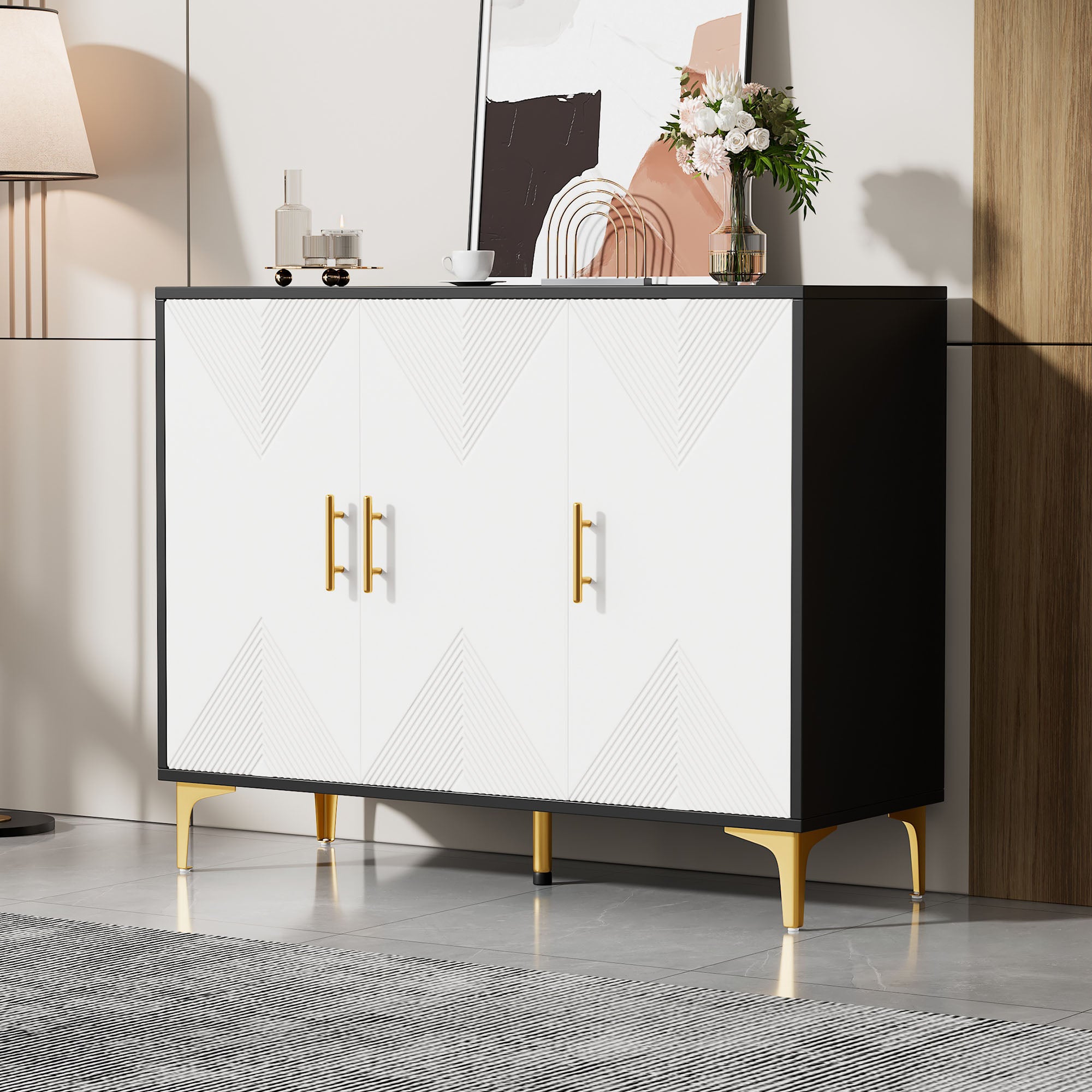 Credenza VITO 3 Ripiani Con Ante Bianca E Top In Legno | IDMarket | 70 Cm Di Stile Country Chic