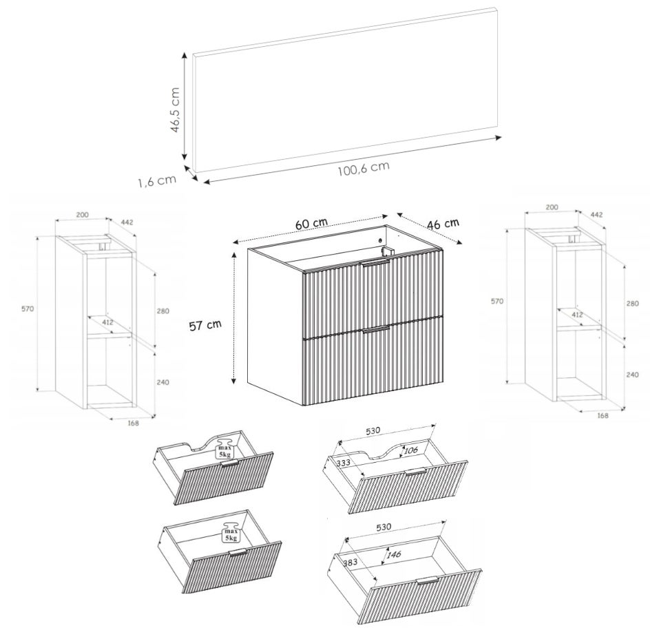 Zestaw łazienkowy FLOW 100 cm biały z białymi regałami blat w zestawie - 5