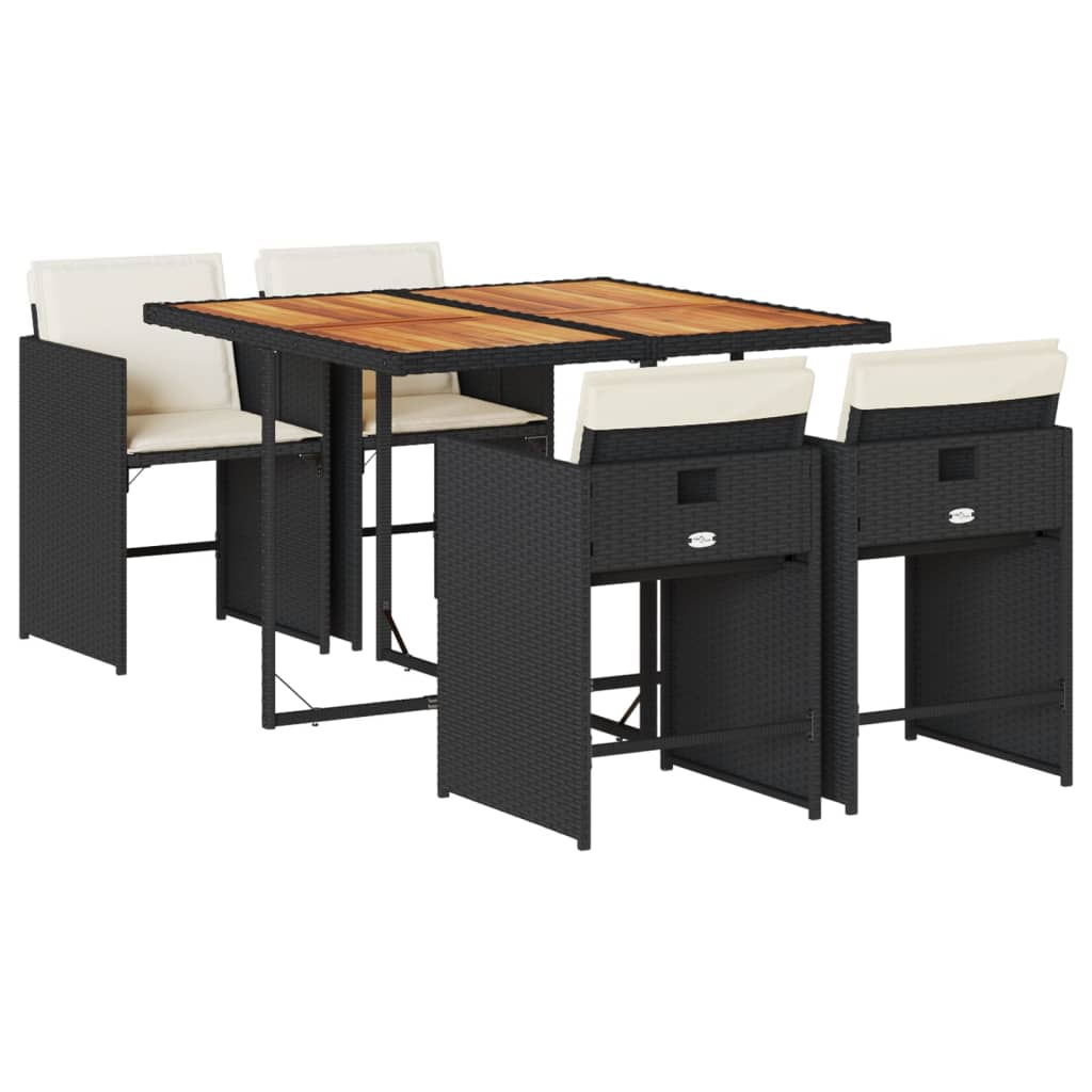 Set de muebles jardín 5 piezas con cojines ratán sintético negro - 2