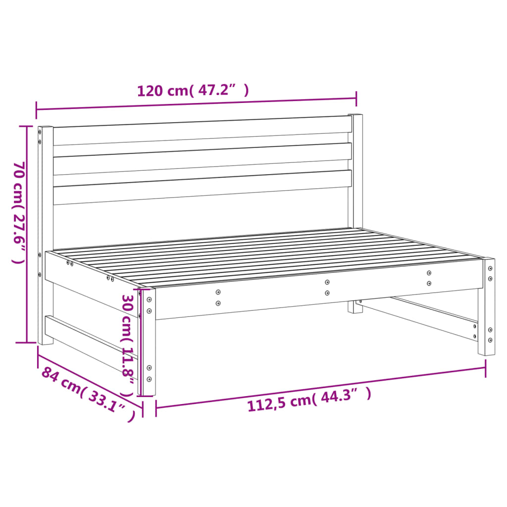 Canapé central de jardin gris 120x80 cm bois de pin massif vidaXL - 3