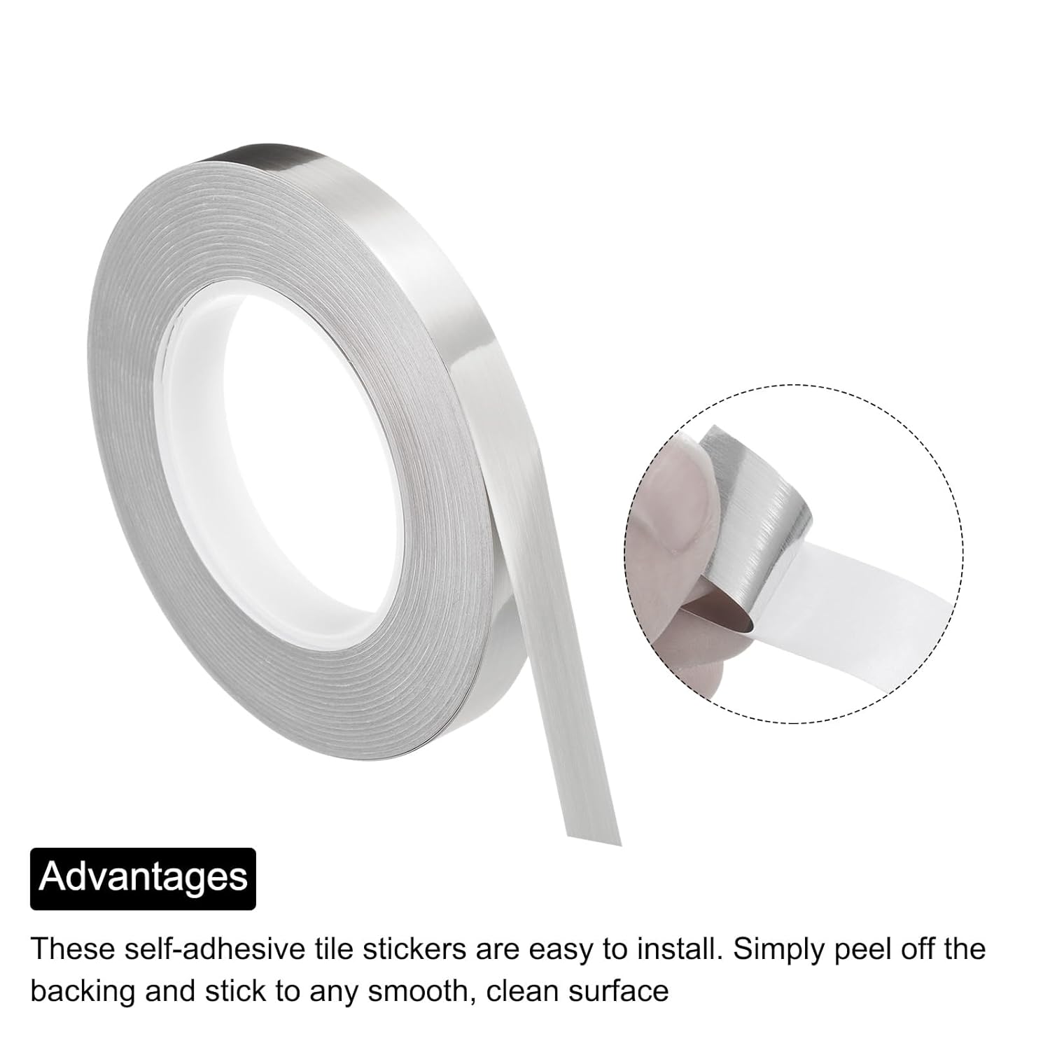 Pack de 2 rollos de film autoadhesivo plateado para azulejos de cocina, 1,5 cm x 50 m, tira de sellado impermeable para paredes de cocina - 5