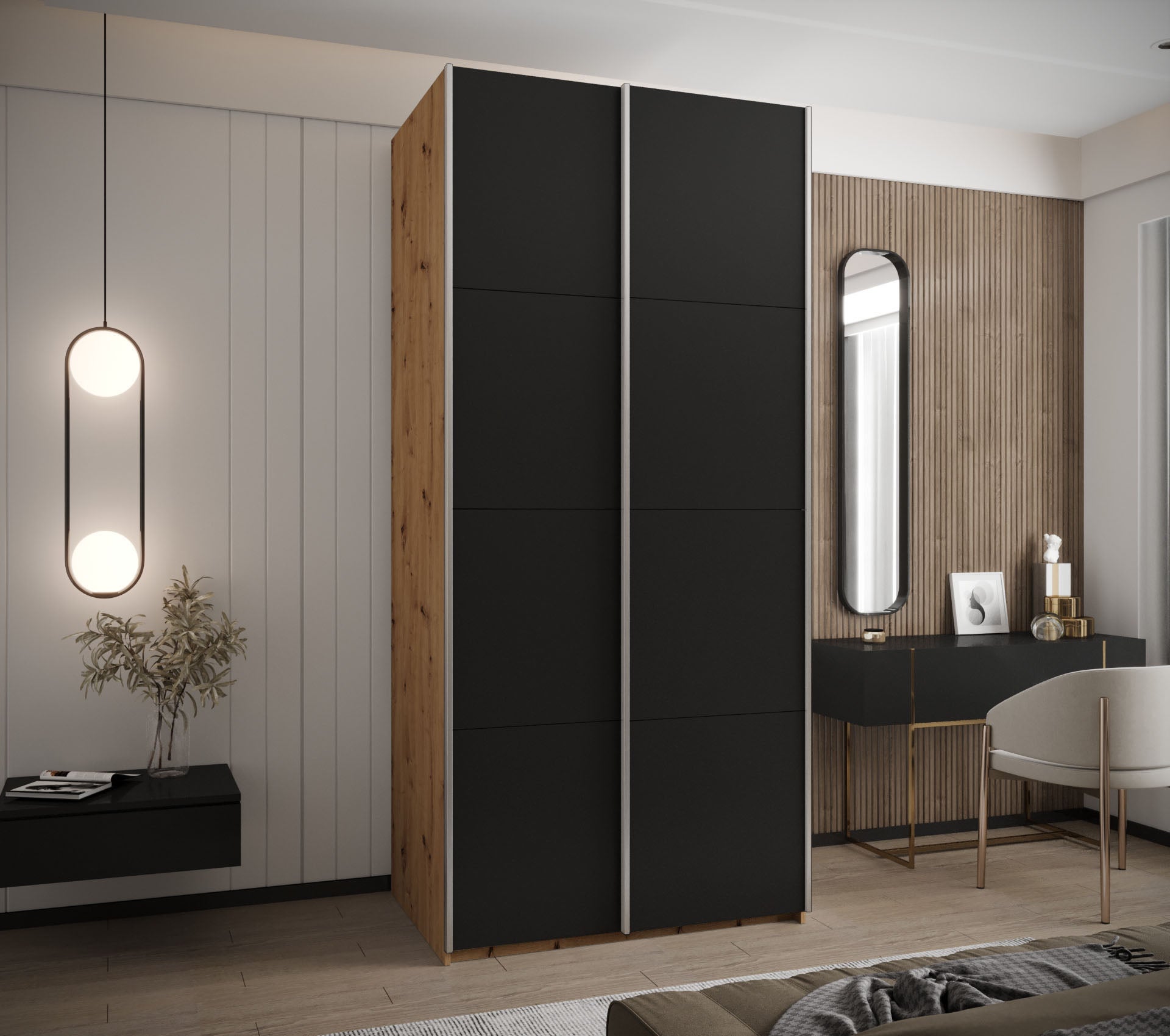 Szafa przesuwna wysoka Lux 1 120 x 64 x 245,5 cm artisan + czarny + u. srebrny - Abiks Meble - 2