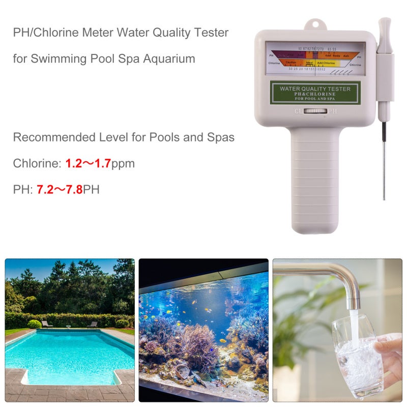Medidor de pH e cloro CL2, analisador de qualidade da água para piscinas, spas e aquários, ferramenta de teste de pH e cloro compatível com água. - 6