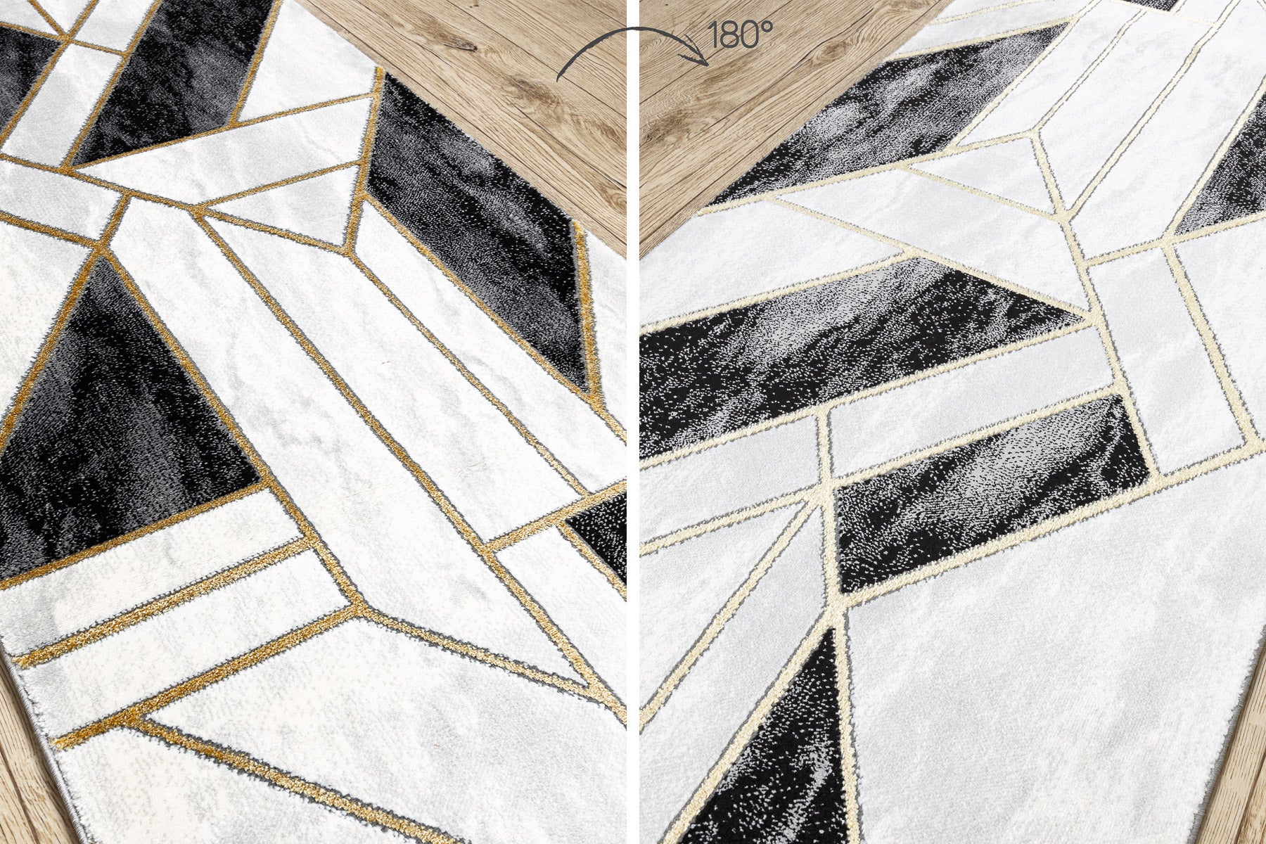 Passatoia EMERALD esclusivo 1015 glamour, elegante Marmo, géométrique nero / oro 80 cm 80x130 cm - 3