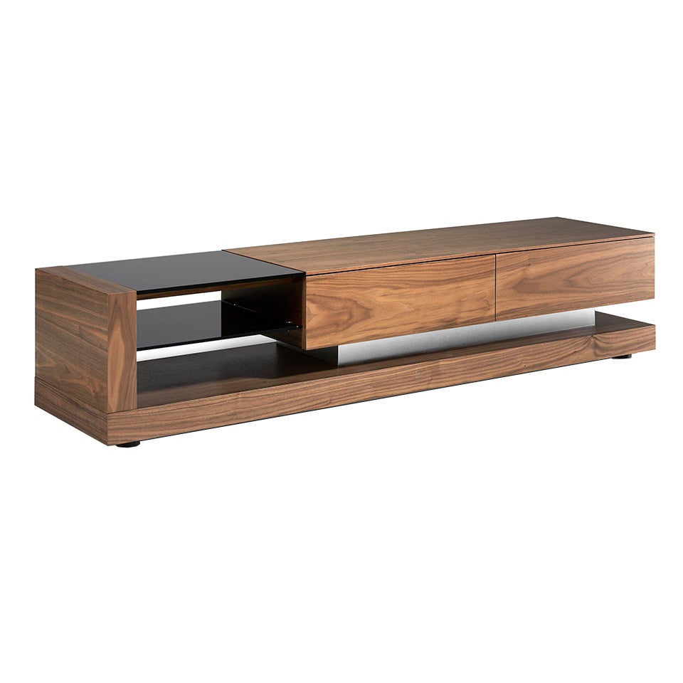 Szafka TV orzech, stal polerowana i czarny szklany blat 200 x 45 x 38 cm