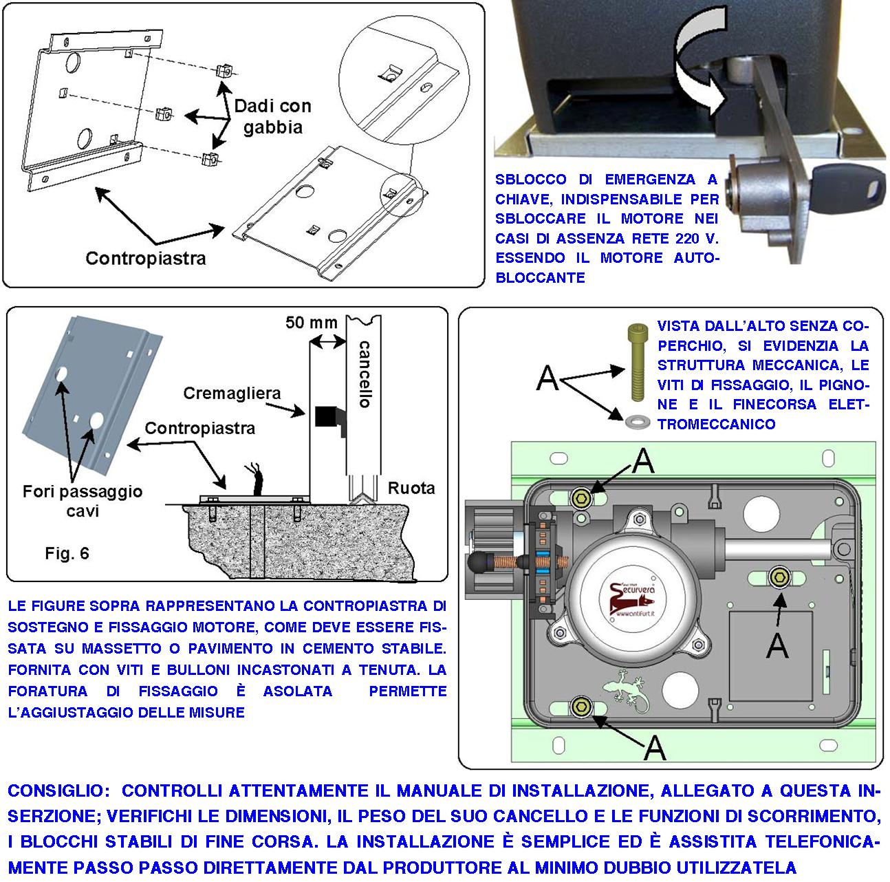Kit Leva Sblocco STP064 del Motore Geko Montato su Cancello Scorrevole Completo di Chiave di Sicurezza Doppio Profilo Utile Per Mancanza di Rete Elett - 2