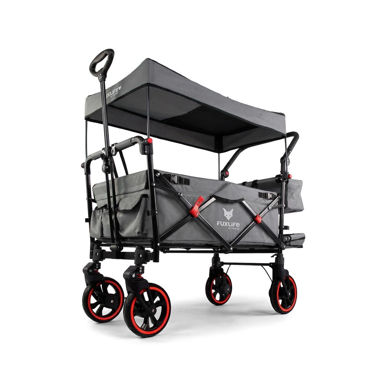 FUXLIFE by FUXTEC wózek FX-CT850 komfortowy skladany - dzieciecy wózek transportowy z daszkiem przeciwslonecznym - wyscielane wnetrze z przedluzeniem