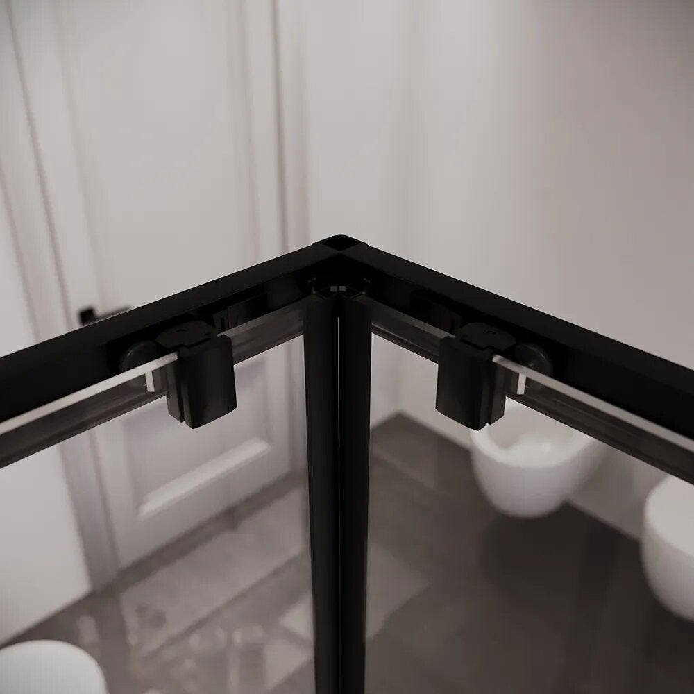 Box doccia 80x90 cm angolare doppio scorrevole profili neri vetro trasparente h190 | Java - 6