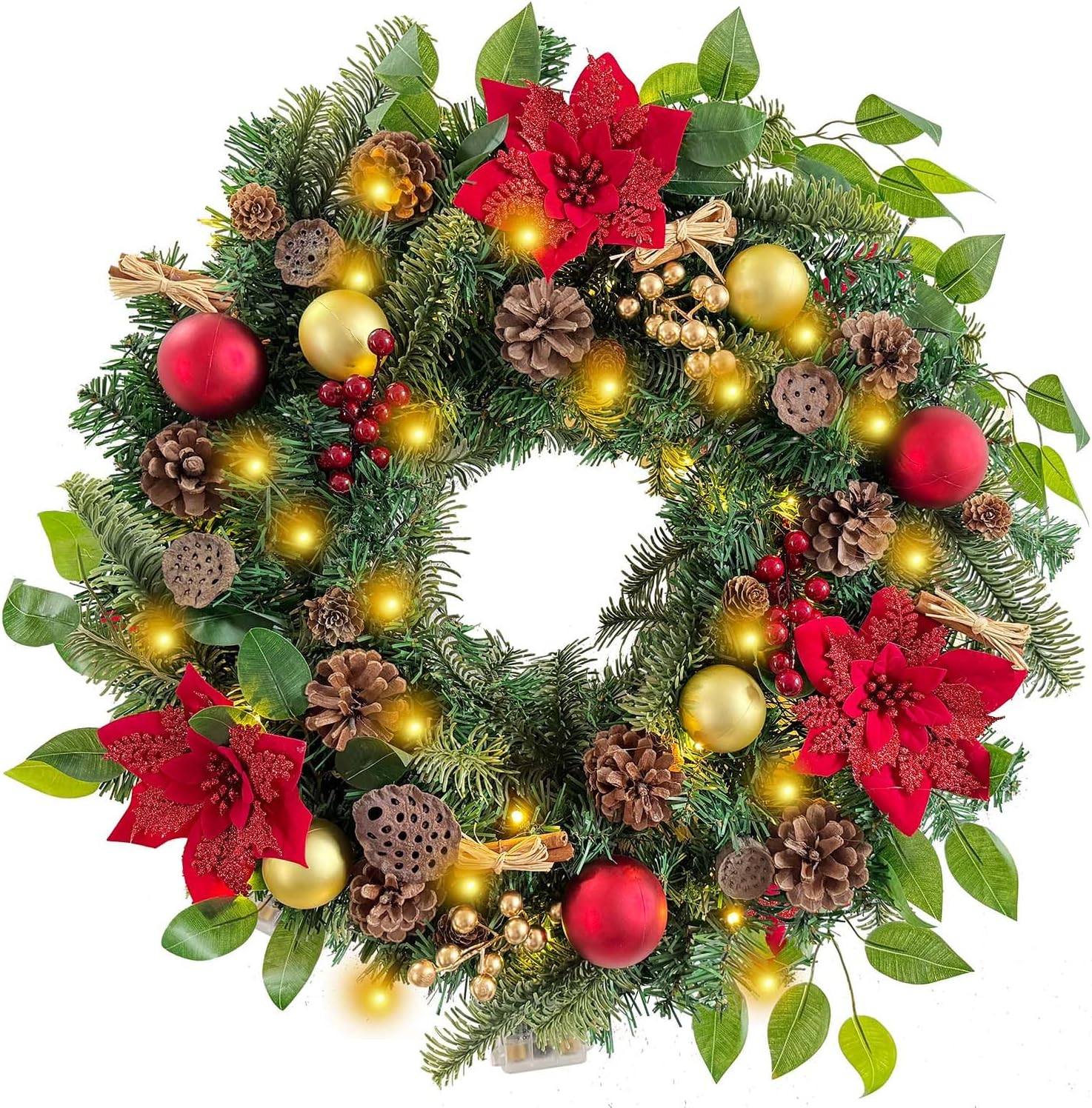 Couronne porte Noël lumneuse,centre table couronne végétale,fat man