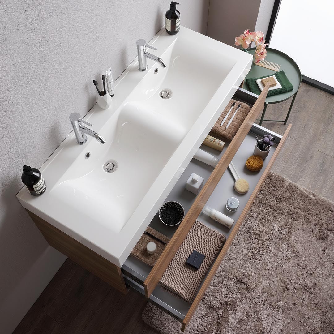 Meuble salle de bains 120cm chêne naturel avec 2 tiroirs fermeture douce | Valentina - 4