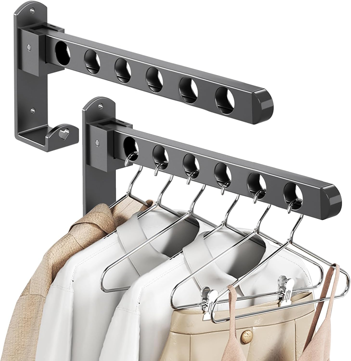 Suszarka do ubrań składana - ścienna - obrotowa o 90° - odpowiednia na balkony, łazienki, pralnie, 6 otworów, 2 sztuki.