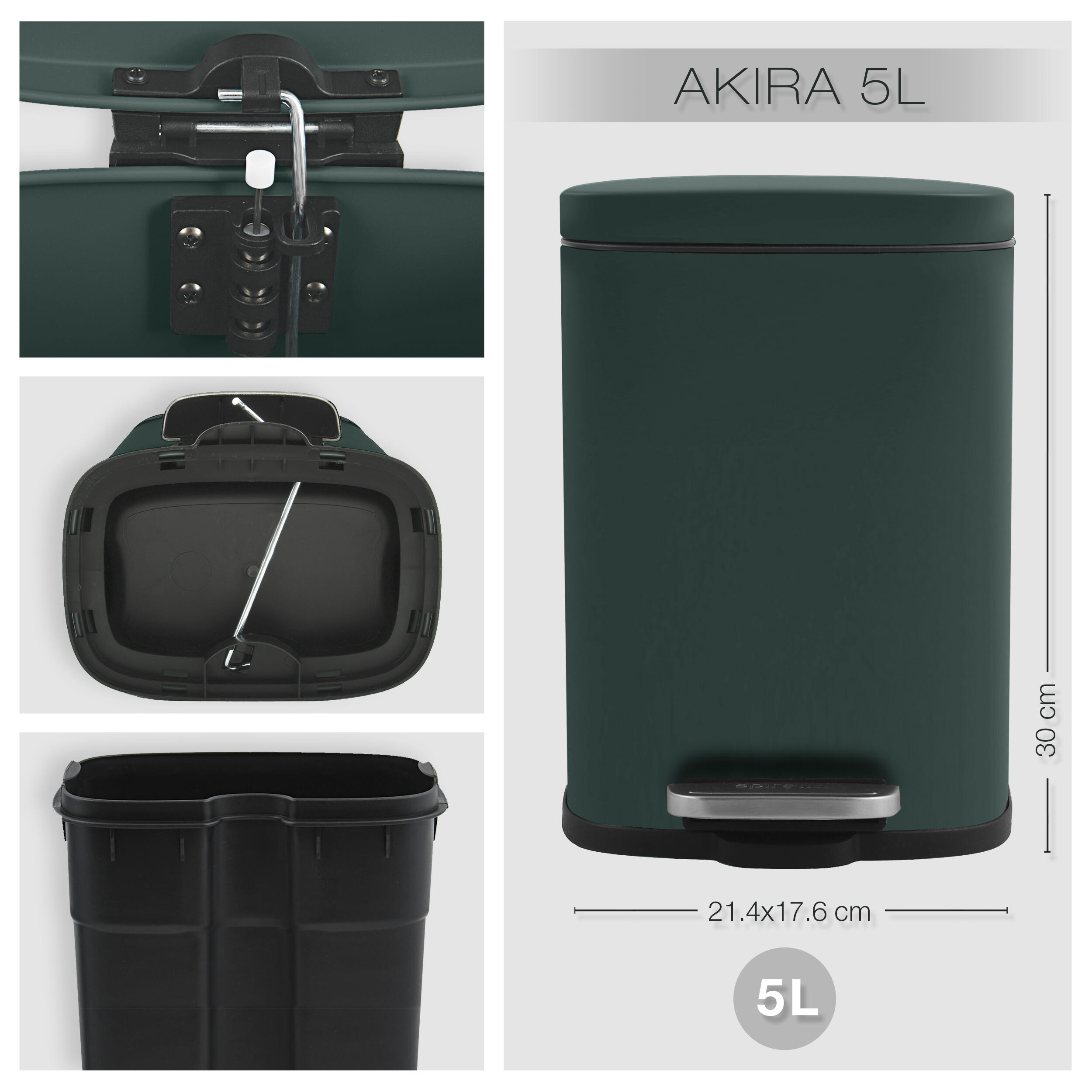 Cestino da bagno 5 l verde scuro Akira COTEXSA - 4