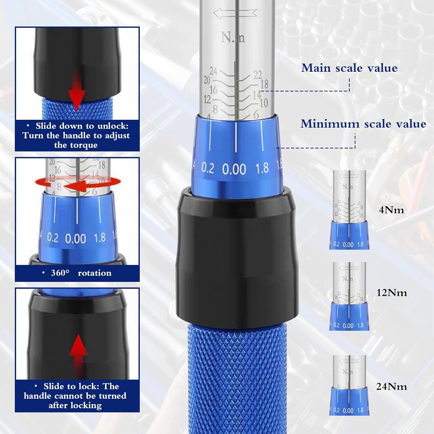 15 Pcs Cle Dynamometrique, 1/4
