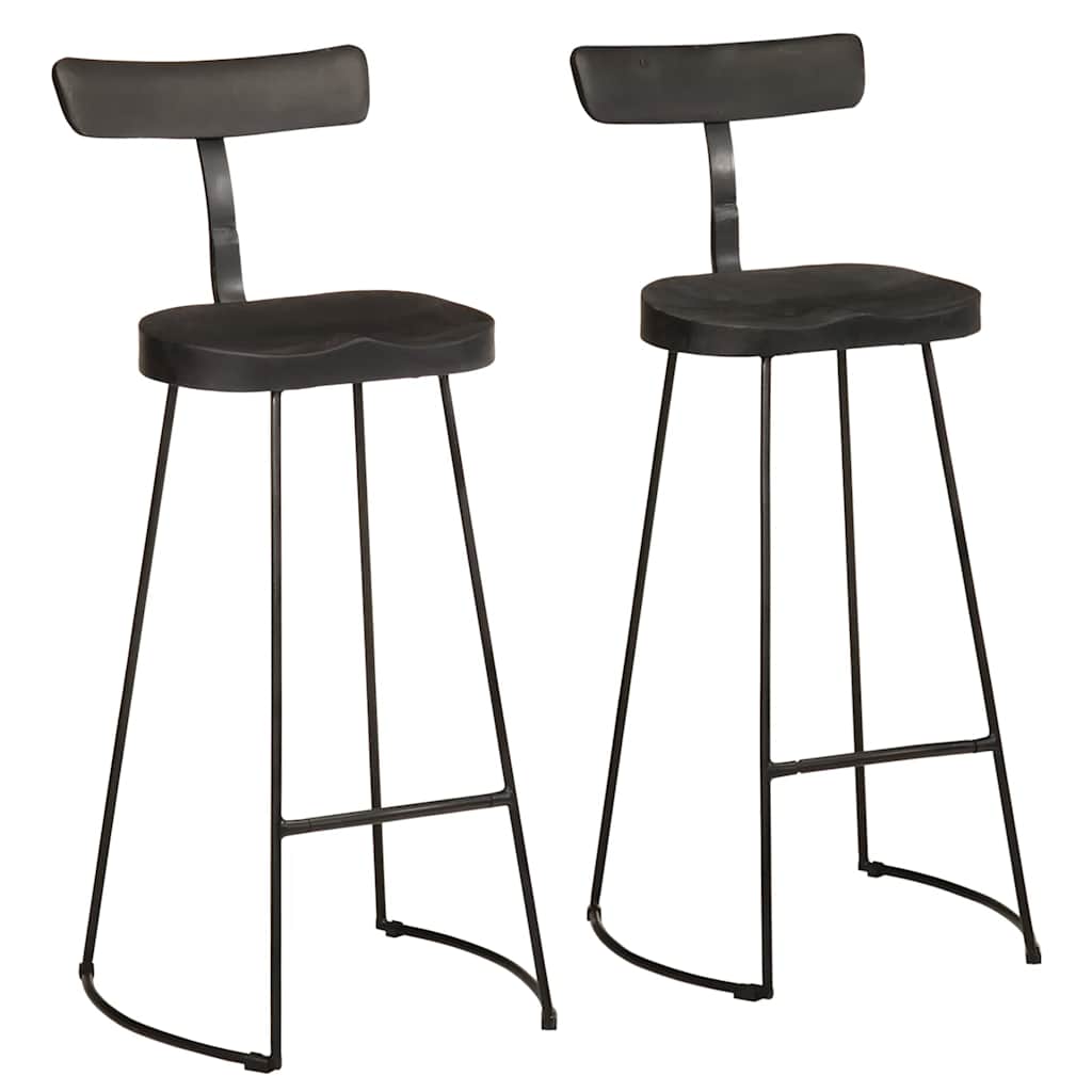 Juego de 2 taburetes de bar negros, 49x43x103 cm, madera maciza de mango.