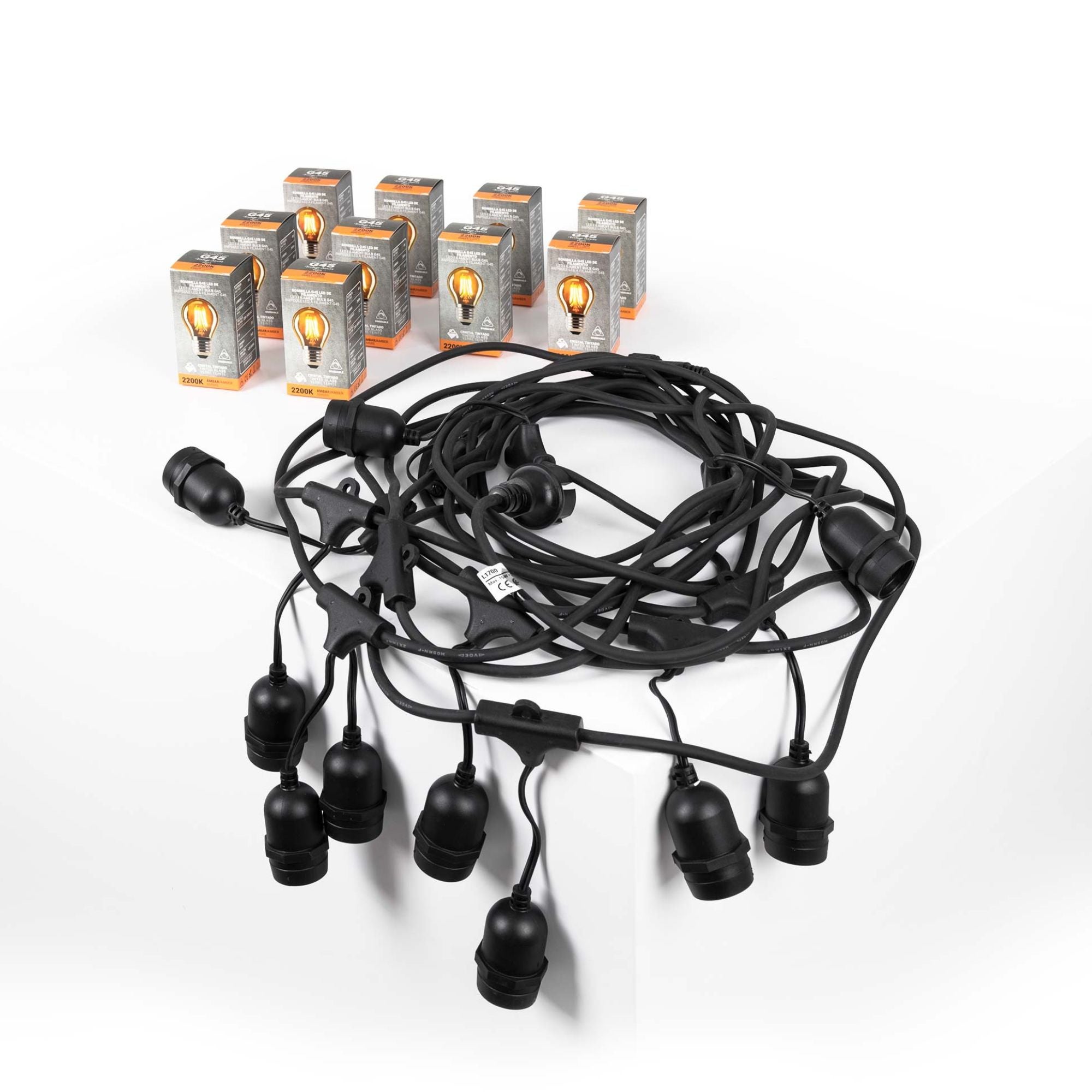 Kit grinalda LED exterior 11,5m + 10 lâmpadas LED reguláveis G45/E27- 4W - 2200K - IP44 - 2