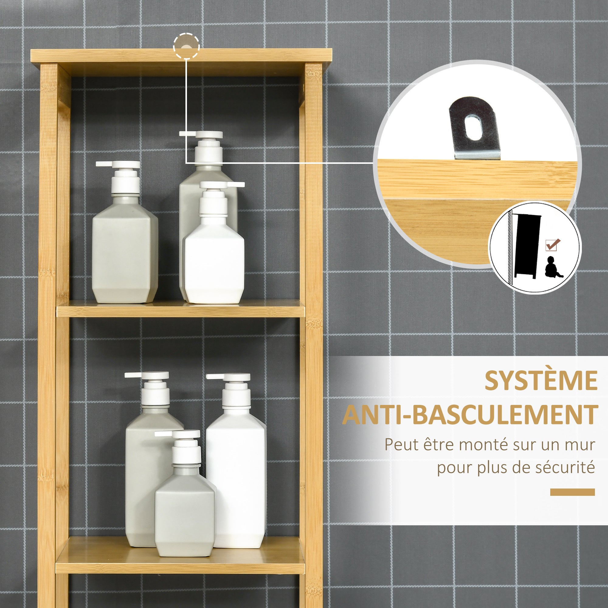 Meuble colonne de salle de bain en bambou kleankin - 7