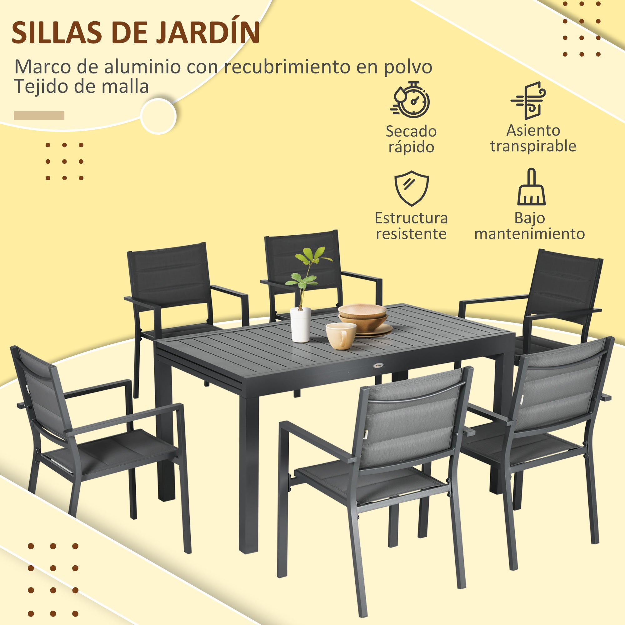 Conjunto de Refeição Outsunny Cinza Escuro/Cinza de carvão Textilene e Alumínio 135-270x89x74cm - 7