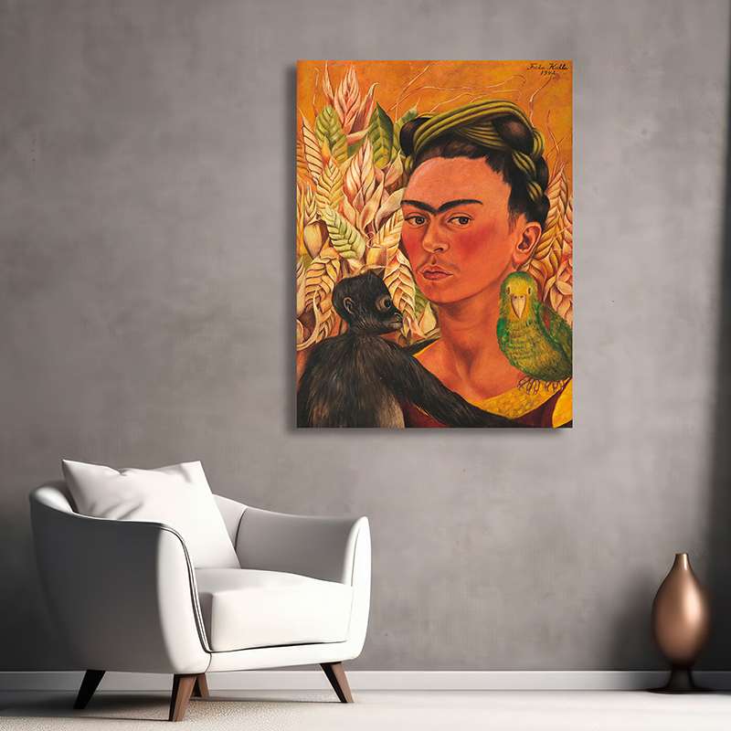 Impression sur toile - Frida Kahlo - Autoportrait au singe et au perroquet, 1942 - 80x60 cm - 3